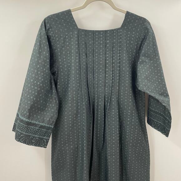 Marimekko 8 Mila Dress Muija Print Vintage 1970s Charcoal Gray Midi Scandinavian - Picture 9 of 11